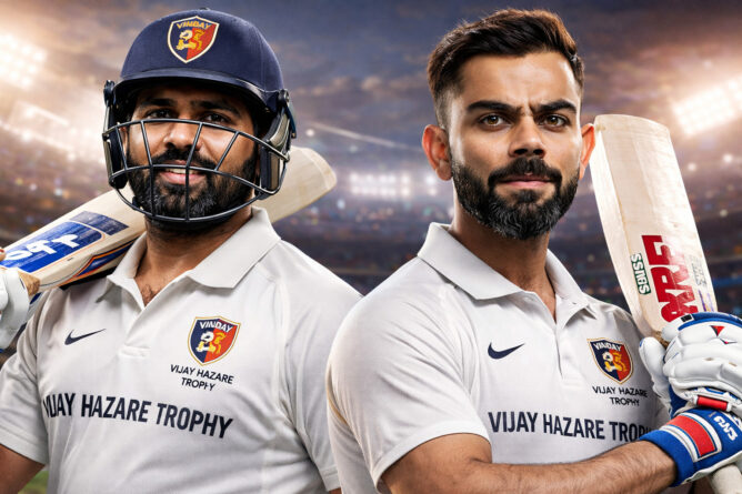 विराट कोहली और रोहित शर्मा विजय हजारे ट्रॉफी की जर्सी में